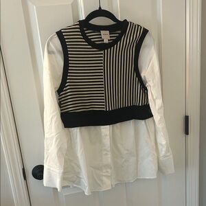 Maeve Black and White Striped Tunic Top